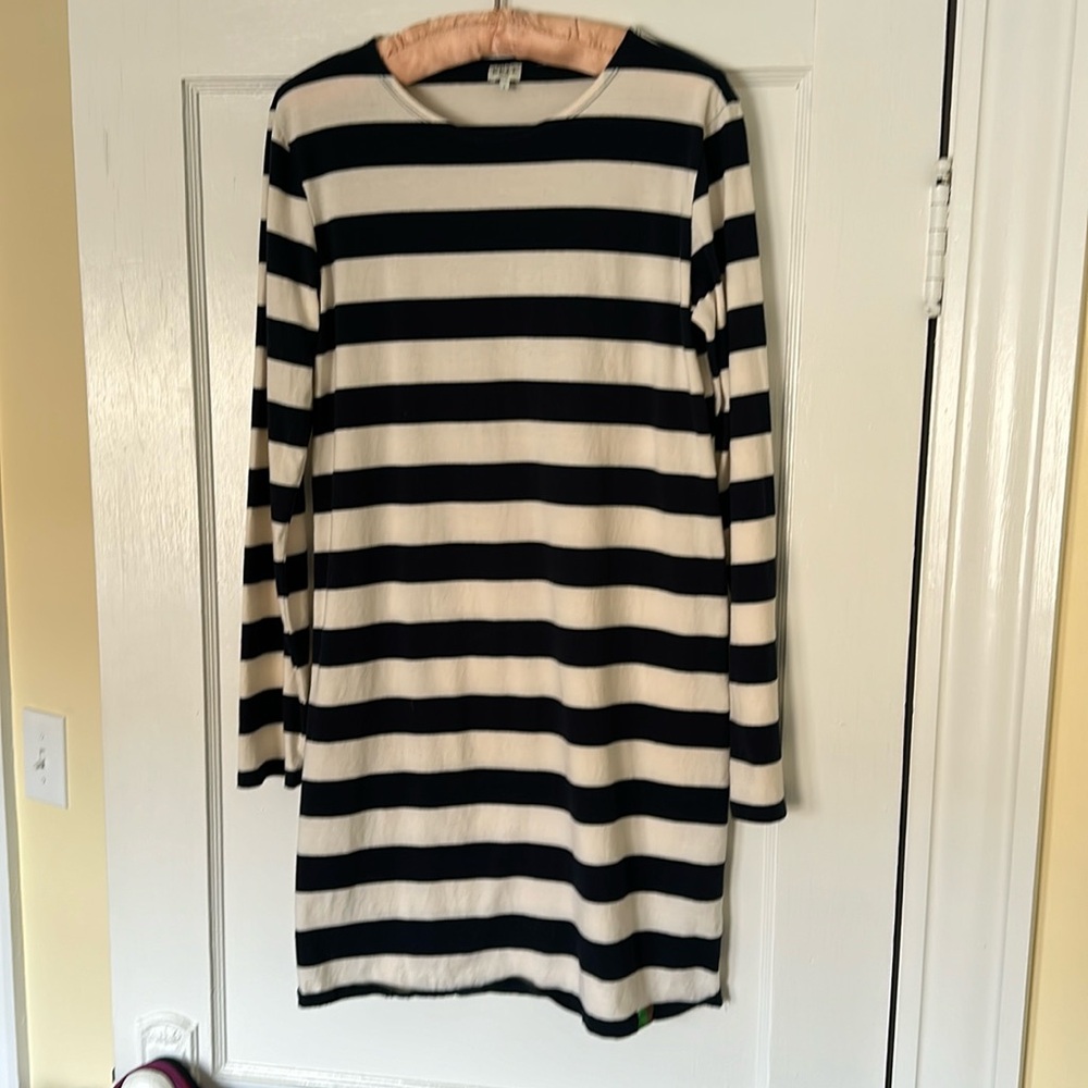 KULE womens organic cotton navy blue striped T-shirt dress vacation travel